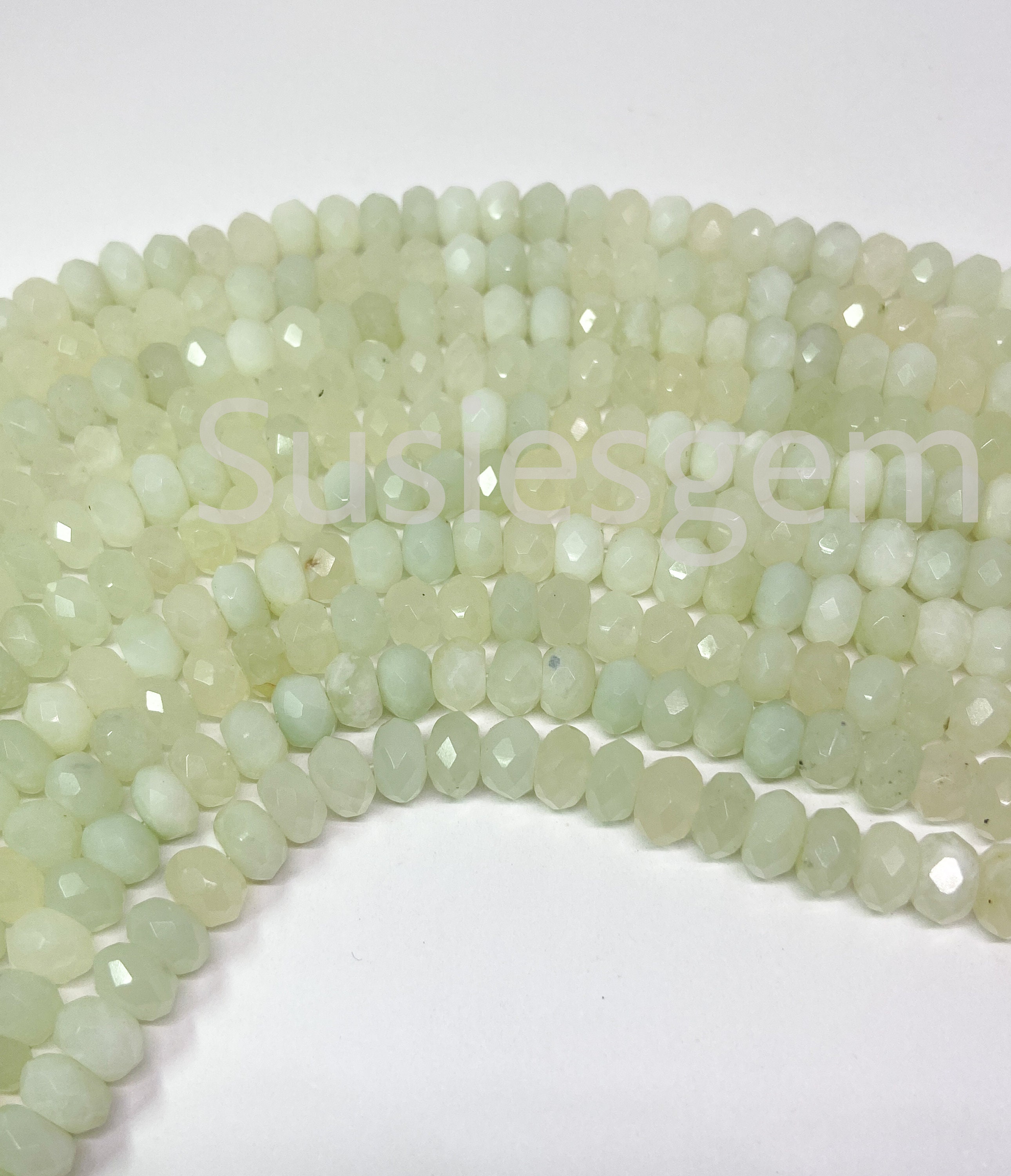 New Jade Faceted Rondelle Beads. Light Green Serpentine Spacer Beads. Natural Gemstone 5x8mm. 16''