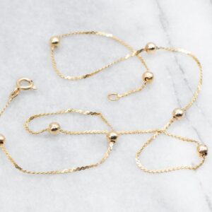 14K Yellow Gold Serpentine Bead Station Chain Necklace