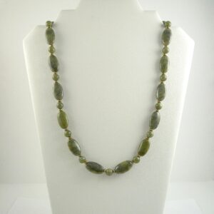 Green Serpentine Necklace 24-inch Green Gemstone Bead Necklace With Brass Accents