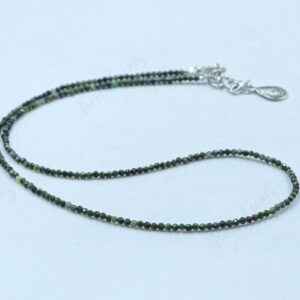 Green Serpentine Necklace, 2mm Micro Faceted Gemstone Choker, Dainty Emerald Green Beads, Minimalist Infinite Stone, Handmade Gift For Her