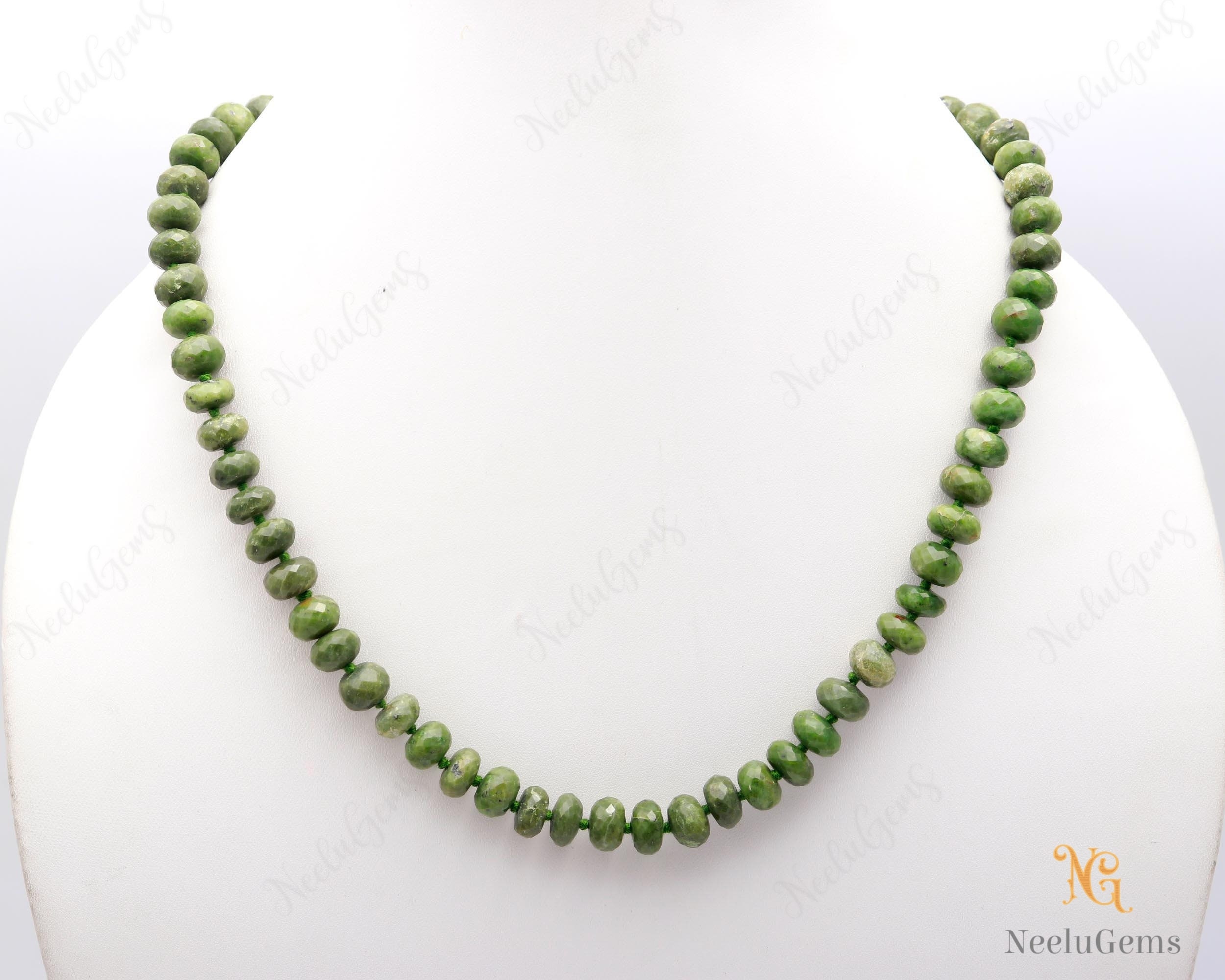 Green Serpentine Necklace Hand Knotted Gemstone Beads Newjade Jewelry Silk Thread Beaded Choker Olive Green Stone Boho Necklace Gift For Her