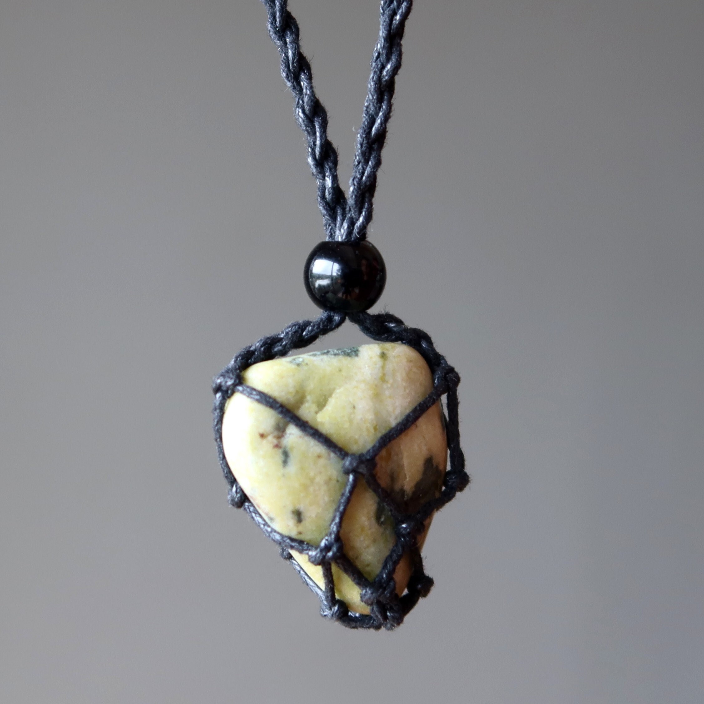 Serpentine Necklace Green Transformation Stone Macrame