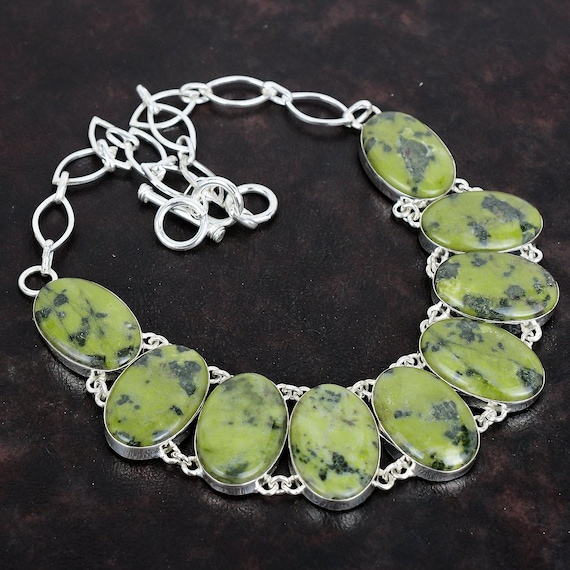 Serpentine Necklace: Handmade 925 Sterling Silver, Adjustable Chain