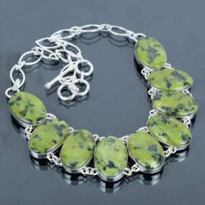 Handmade Serpentine Necklace: 925 Sterling Silver Adjustable Chain