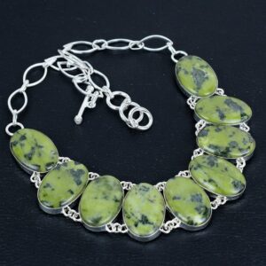 Handmade Serpentine Necklace: Sterling Silver Adjustable Chain, Gemstone Jewelry