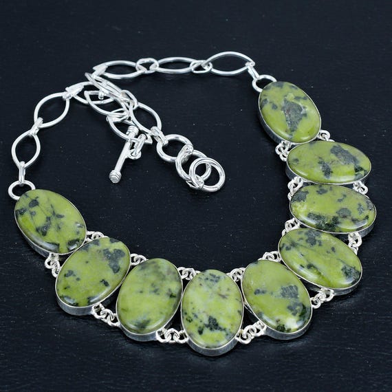 Handmade Serpentine Necklace: Sterling Silver Adjustable Chain, Gemstone Jewelry Handmade Serpentine Necklace: Sterling Silver Adjustable Chain, Gemstone Jewelry