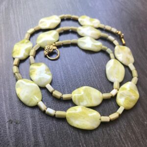 Serpentine Jade Gemstone Necklace: Long Yellow-green, One-of-a-kind
