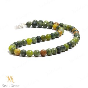 Natural Green Serpentine Necklace, 18 Inch Handmade Gemstone Beaded Jewelry, Olive Green Stone Healing Kundalini Crystal Gift For Loved Ones
