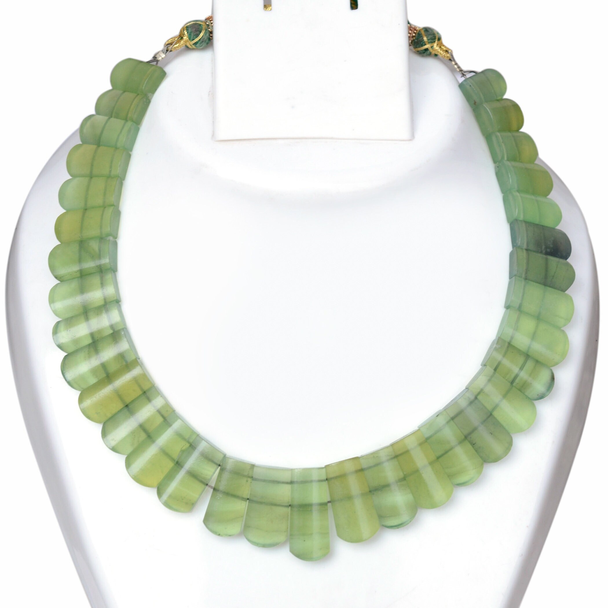 Natural Serpentine Light Green Layout Necklace, Cleopatra Necklace, Graduated Collar Necklace, 16mm To 23mm, 14 Inch, Gds2173