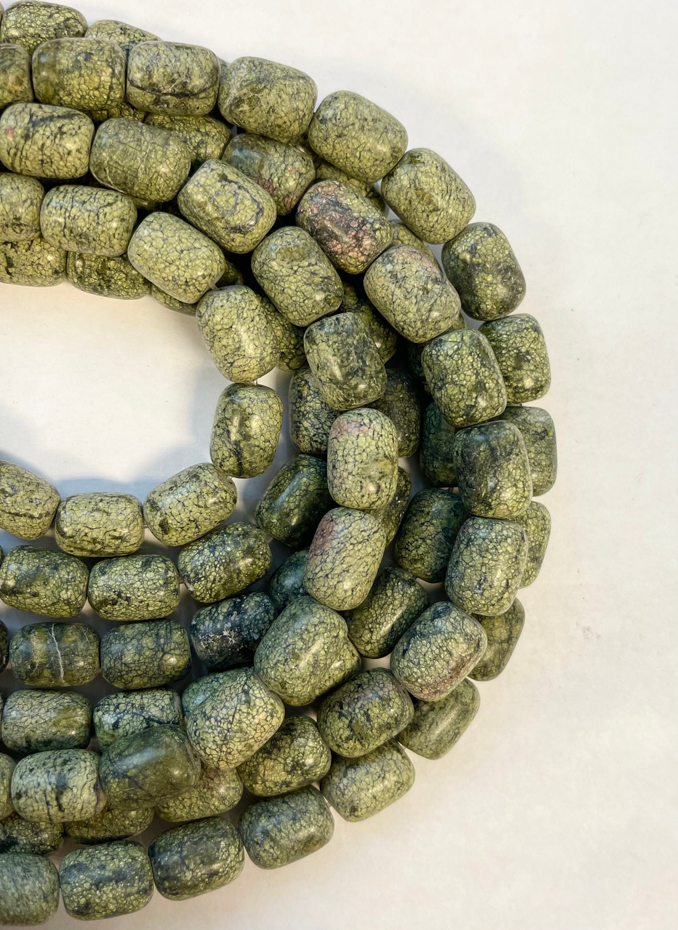 Serpentine 14x10mm Barrel Gemstone Beads-~ -15.5 Inch Strand Serpentine 14x10mm Barrel Gemstone Beads-~ -15.5 Inch Strand