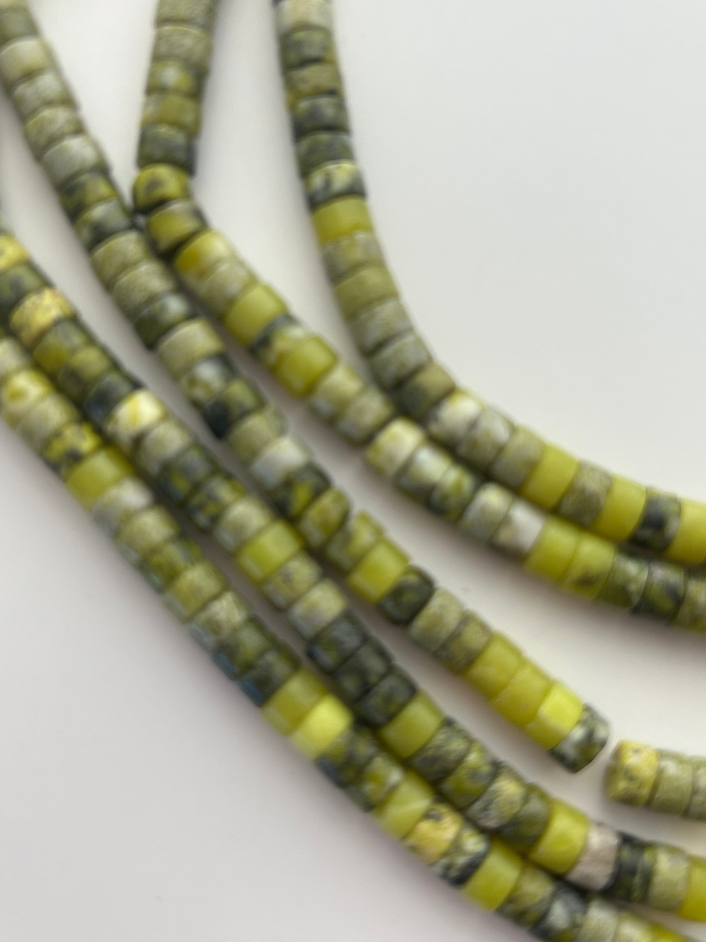 6mm Heishi Yellow Turquoise Gemstone Beads. 15" Strand Of Heishi Beads, About 110 Per Strand. A Form Of Serpentine.