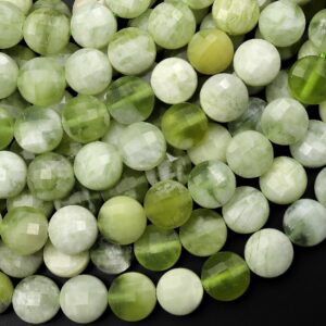 Faceted Natural Green Serpentine Jade Coin Beads 6mm 8mm 10mm 15.5" Strand Faceted Natural Green Serpentine Jade Coin Beads 6mm 8mm 10mm 15.5" Strand