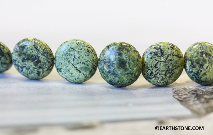 L/ Russian Serpentine 16mm Coin Beads 16" Strand Natural Gemstone For Jewelry Making