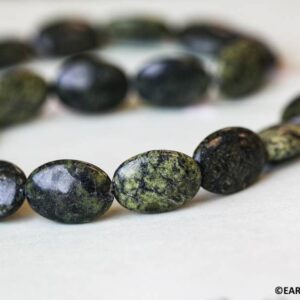 L/ Russian Serpentine 13x18mm Flat Oval beads 16" strand Natural green/black gemstone beads Shade varies For jewelry making L/ Russian Serpentine 13x18mm Flat Oval beads 16" strand Natural green/black gemstone beads Shade varies For jewelry making