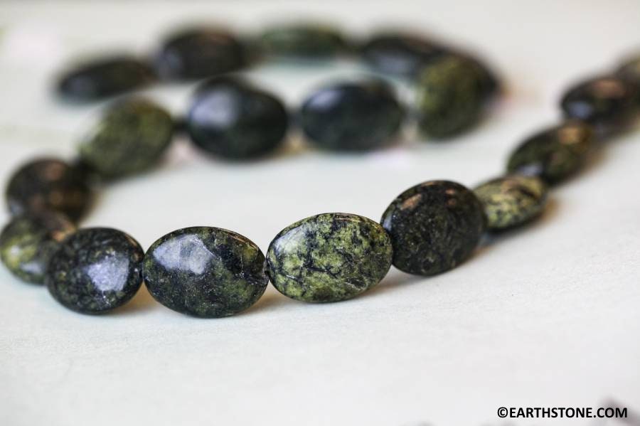 L/ Russian Serpentine 13x18mm Flat Oval Beads 16" Strand Natural Green/black Gemstone Beads Shade Varies For Jewelry Making