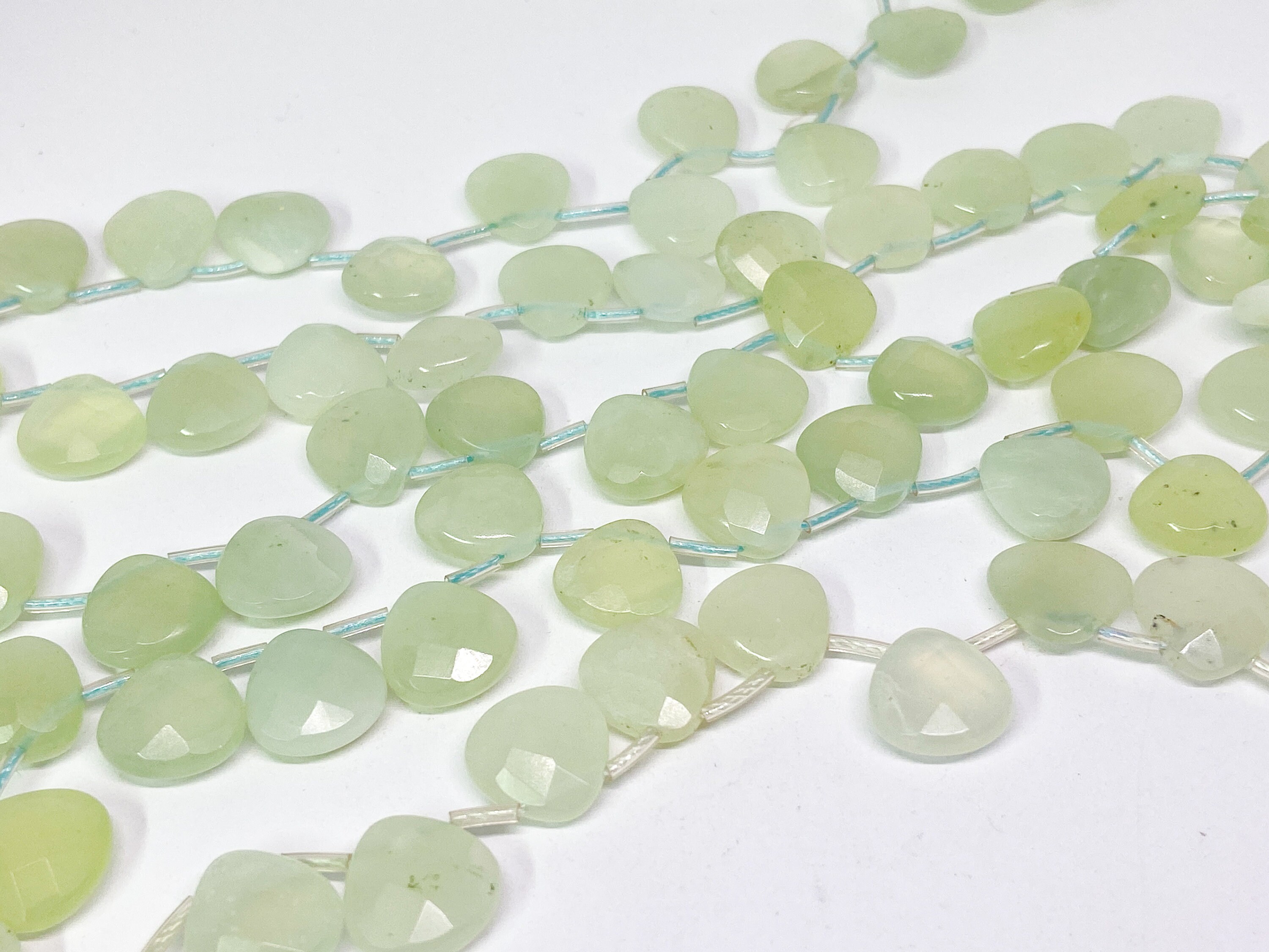 Light Green Serpentine Faceted Briolette Beads 12mm, New Jade Heart Beads, Natural Healing Stone.