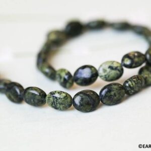 M/ Russian Serpentine 8x10mm Flat Oval beads 16" strand Natural green/Black gemstone beads Shade varies For jewelry making M/ Russian Serpentine 8x10mm Flat Oval beads 16" strand Natural green/Black gemstone beads Shade varies For jewelry making