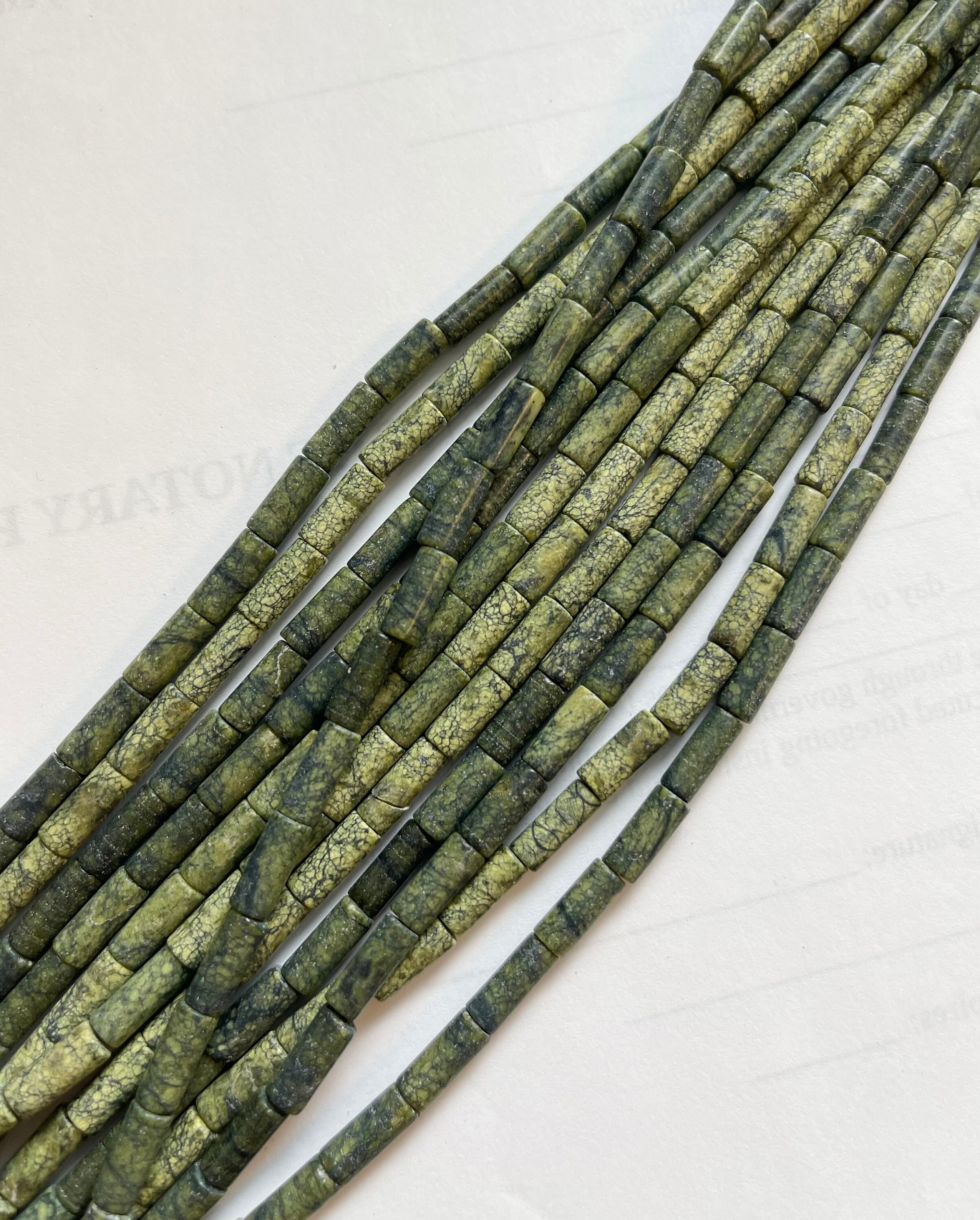 Natural Serpentine 10x4mm Cylinder Gemstone Beads--15.5" Natural Serpentine 10x4mm Cylinder Gemstone Beads--15.5"