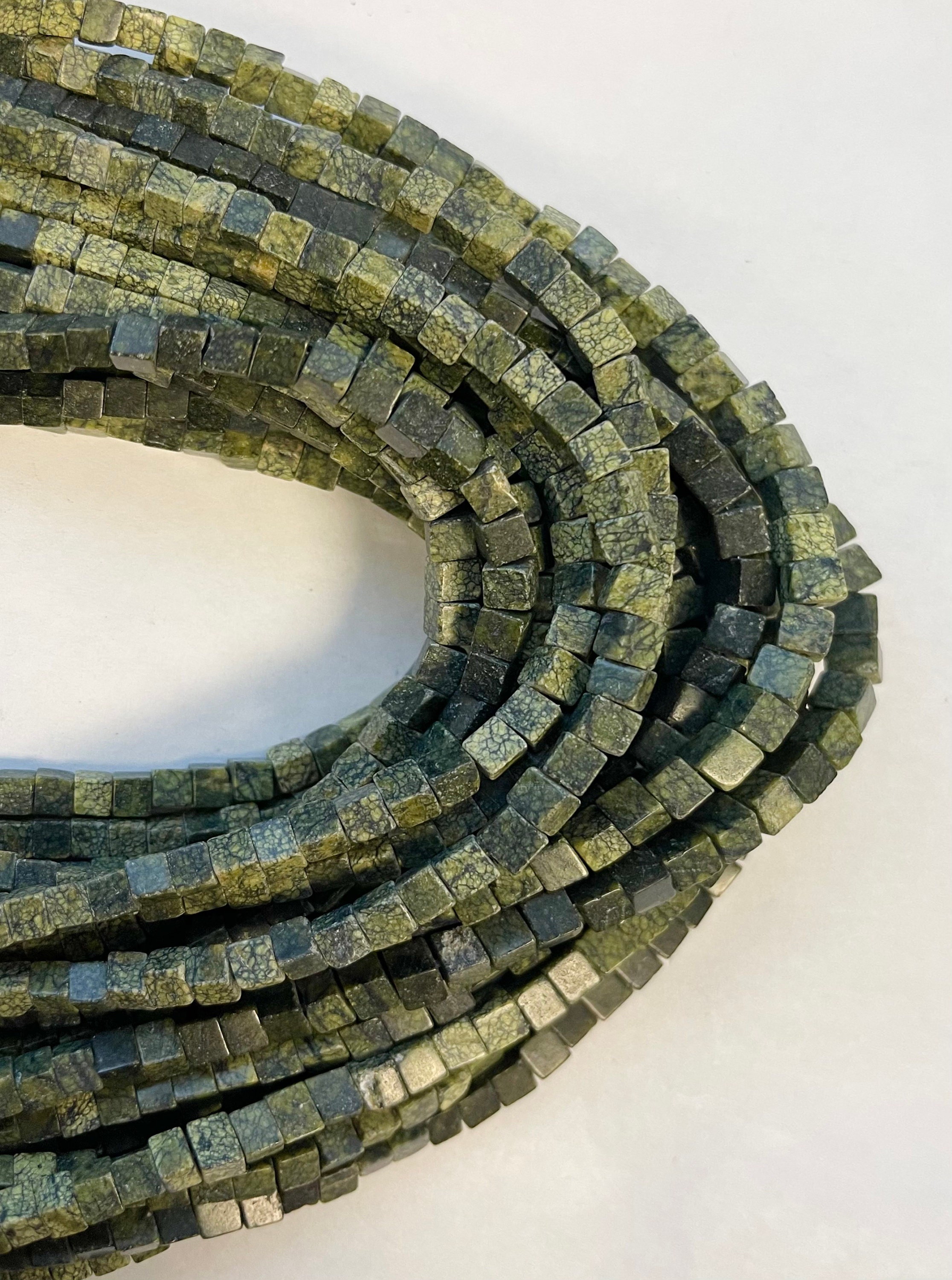 Natural Serpentine 4x4mm Square Gemstone Beads -15.5 Inch Strand