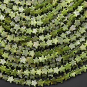 Natural Green Serpentine Jade Star Beads 6mm Carved Gemstone 15.5" Strand Natural Green Serpentine Jade Star Beads 6mm Carved Gemstone 15.5" Strand