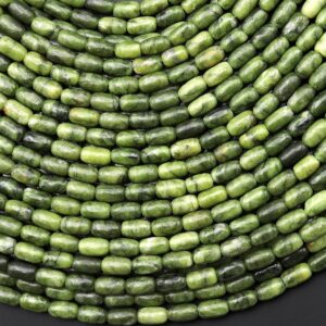 Natural Green Serpentine Jade 7x4mm Rice Barrel Beads 15" Strand Natural Green Serpentine Jade 7x4mm Rice Barrel Beads 15" Strand