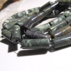 Olive Green Serpentine Tube Beads: African Snake Skin Gemstone (10 Pieces) Olive Green Serpentine Tube Beads: African Snake Skin Gemstone (10 Pieces)