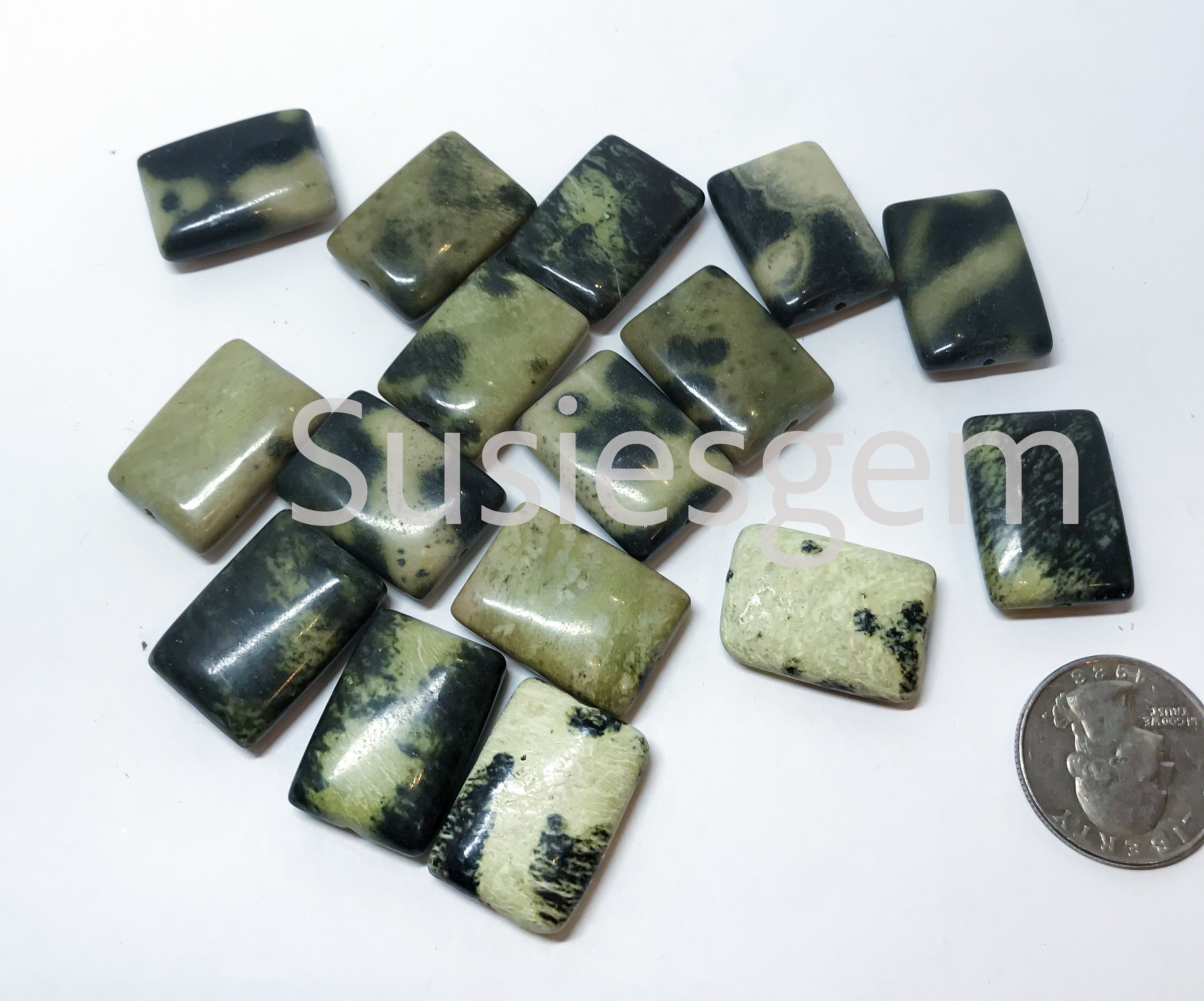 Olive Green Serpentine Rectangle Beads: Diy Gemstone (18x25mm)