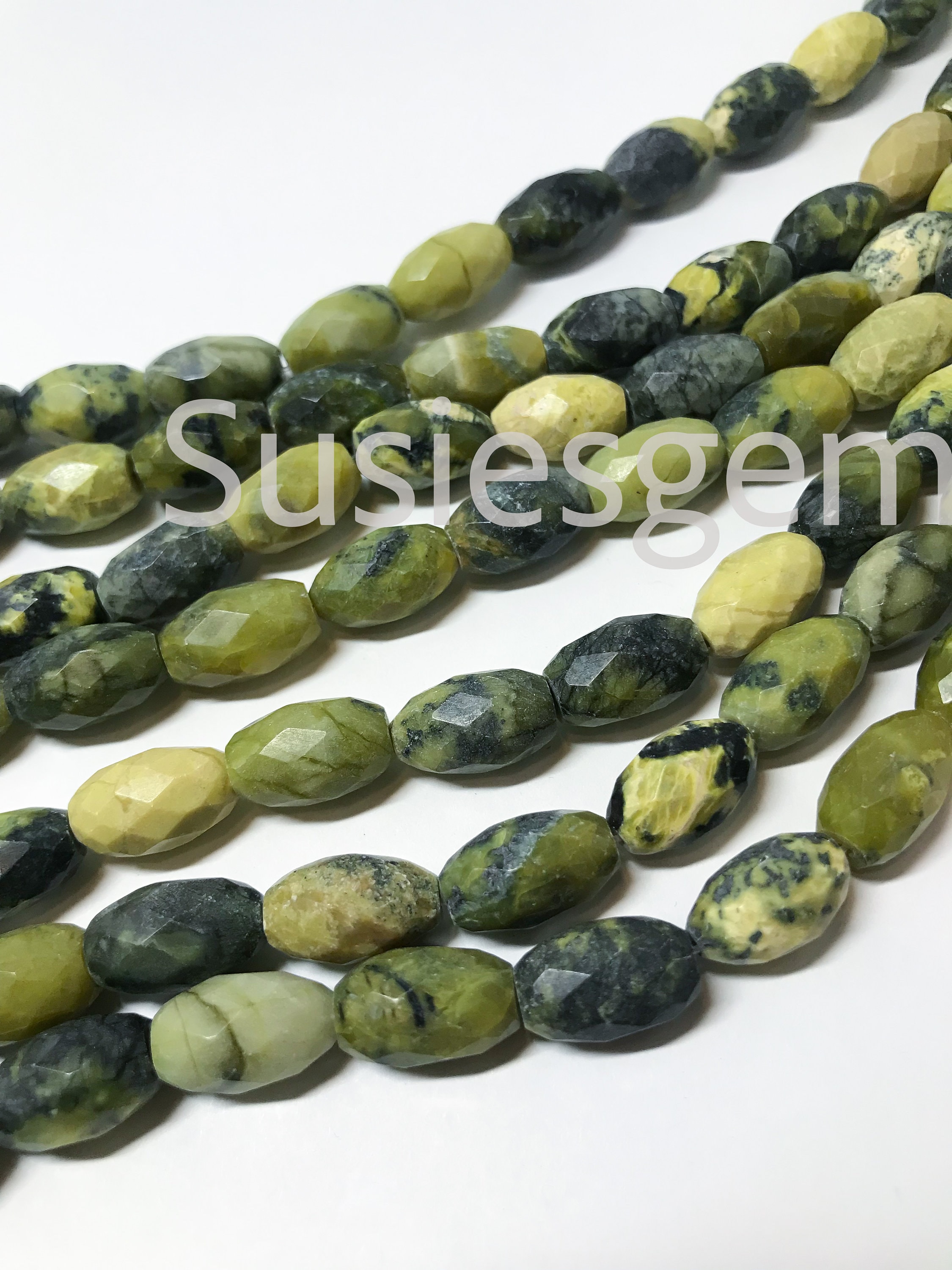 Yellow Turquoise Faceted Barrel Beads 9x14mm. Natural Olive Green Serpentine Beads. Diy Loose Beads. Old Stock From 2000'