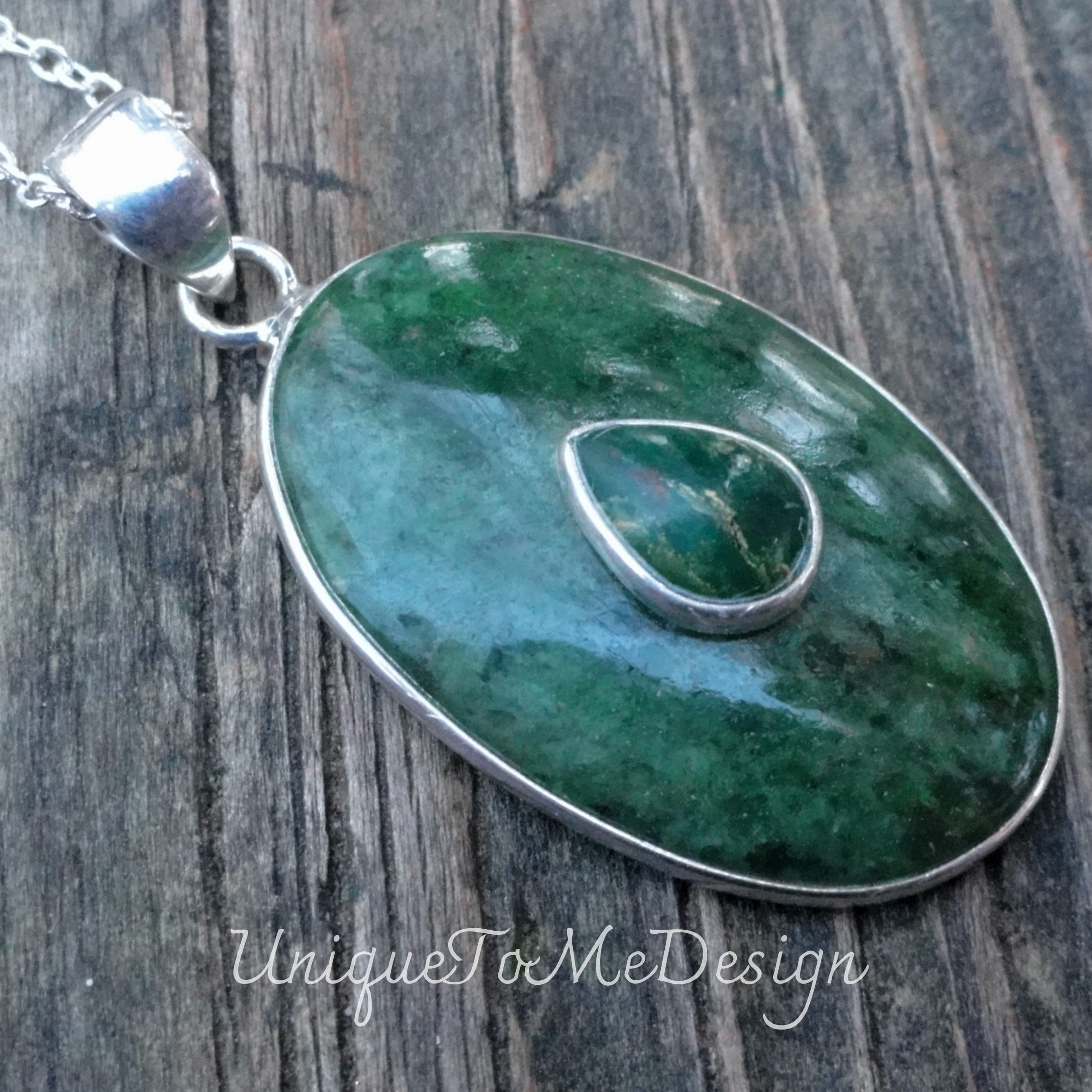 925 - Serpentine & Green Fuchsite Statement Necklace, Sterling Silver Serpentine Pendant Multi Stone Necklace, Healing Stone, Green Gemstone