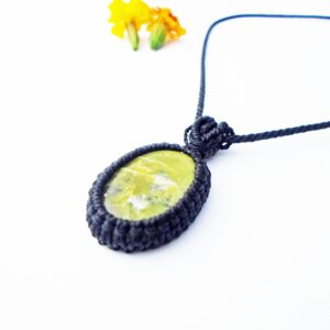 Serpentine Cabochon Necklace: Micro Macrame Pendant, Adjustable Cord Serpentine Cabochon Necklace: Micro Macrame Pendant, Adjustable Cord