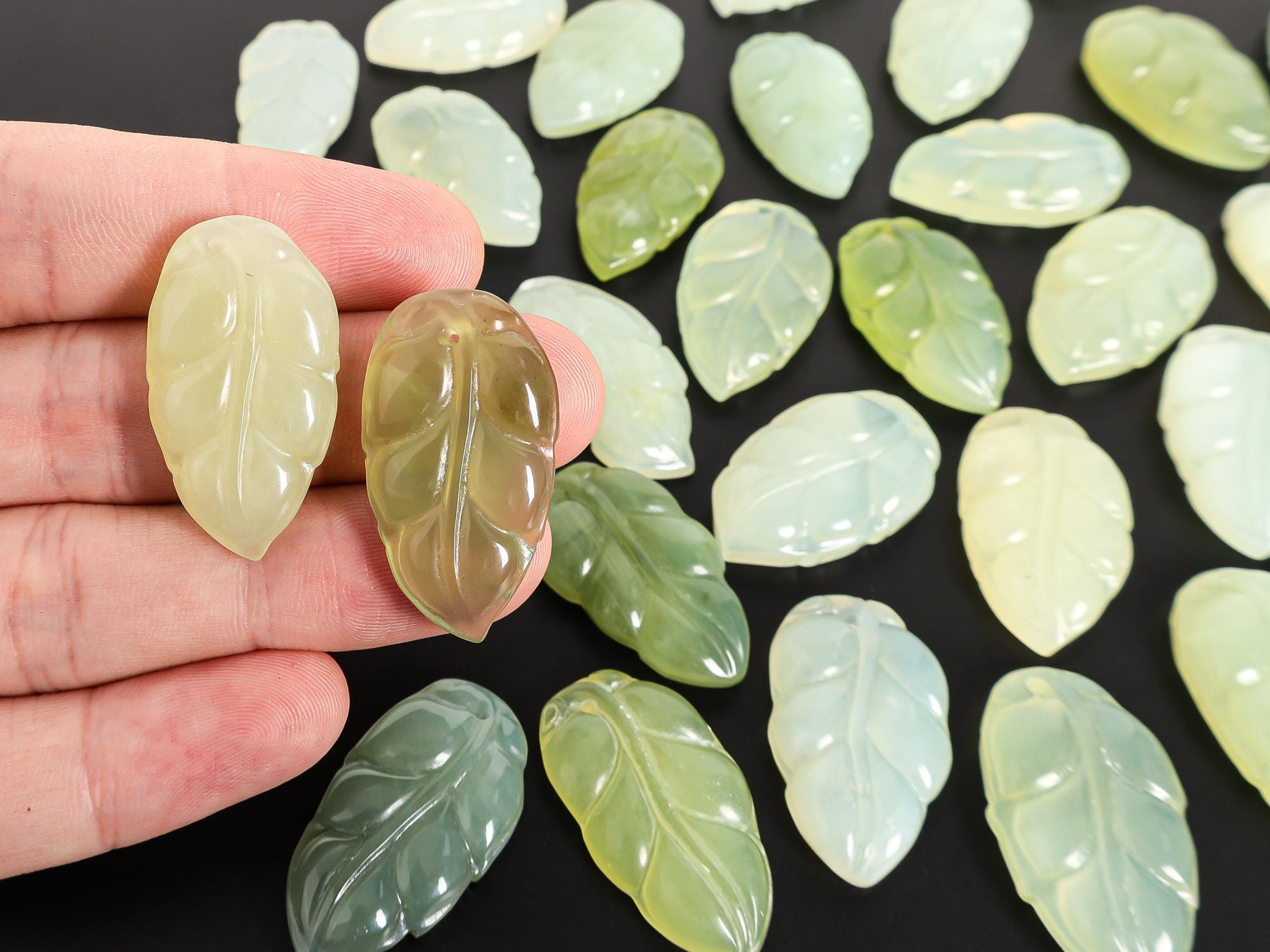 Carved Leaf Serpentine Jade Pendant Grade Aa Natural One Of A Kind Gemstone