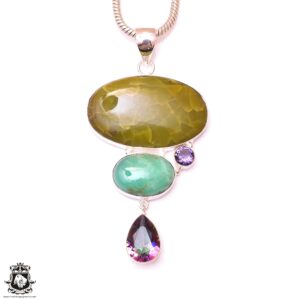 Congolian Mosaic Serpentine 925 Sterling Silver Pendant & 2MM Italian Chain P9943 Congolian Mosaic Serpentine 925 Sterling Silver Pendant & 2MM Italian Chain P9943
