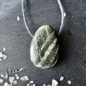 Serpentine Pendant, drilled Green Silver Eye, Chrysotile with Cord or Silver Necklace Serpentine Pendant, drilled Green Silver Eye, Chrysotile with Cord or Silver Necklace