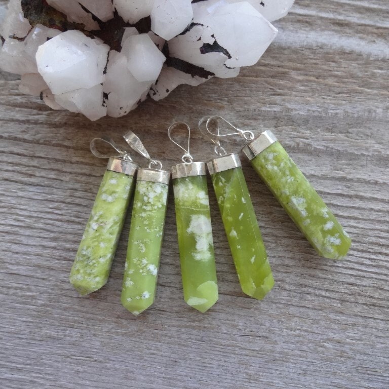 Green Serpentine Crystal Pendant, Green Stone Jewelry, Gemstone Pendants, Christmas Gift Idea Under 20 Dollars, Calming Healing Stones