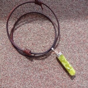 Green Lime Serpentine Crystal Adjustable Leather Cord Choker Necklace, Crystal Stone Pendant, Calming Healing Stones Gift