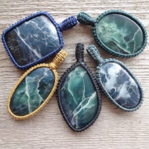 Green Ophite Serpentine Macrame Pendant Necklace, Rare Stones And Minerals, Healing Gemstone Pendants, Gift For Her Him, Wife, Husband