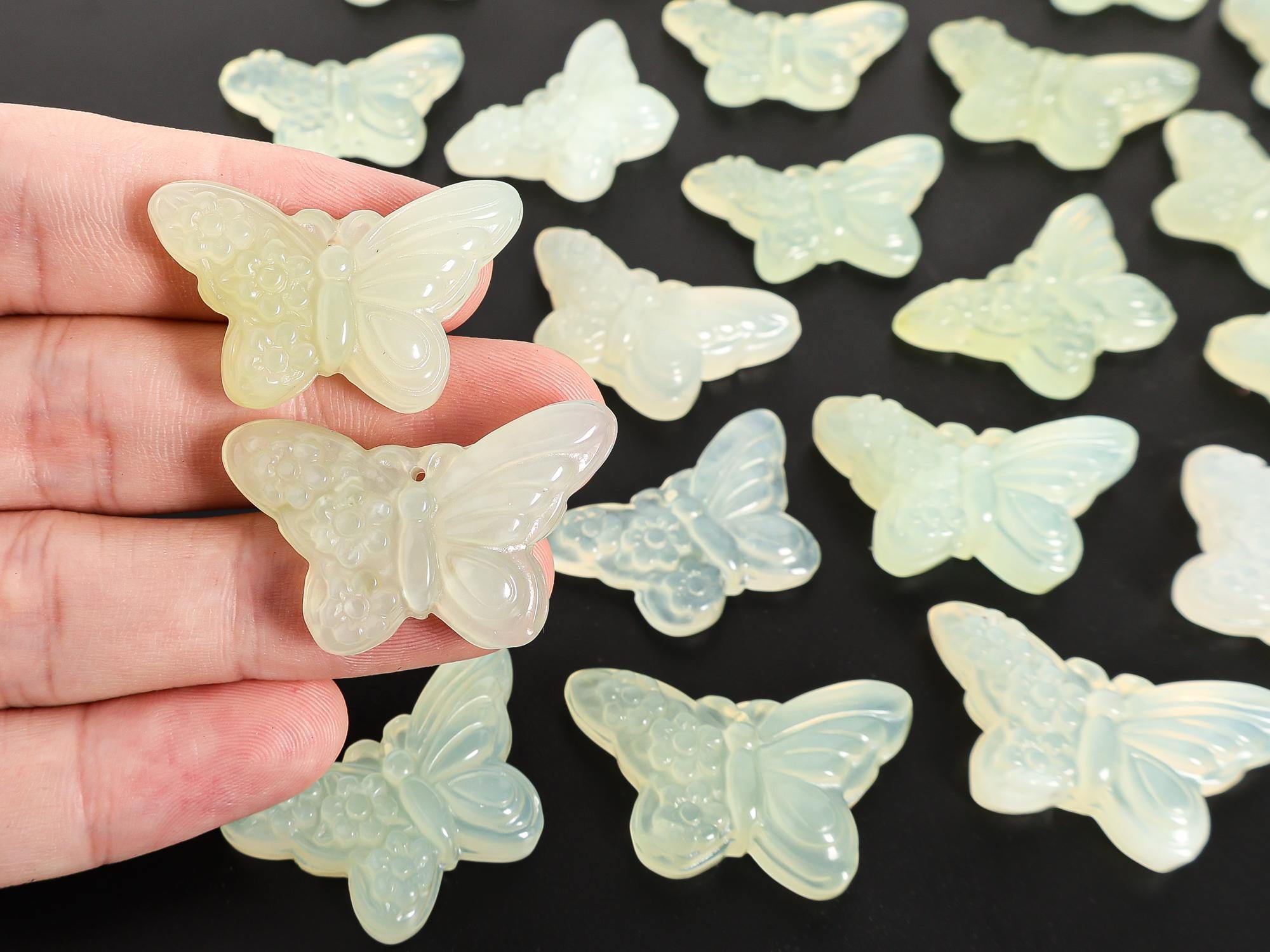 Hand-carved Green Butterfly Serpentine Jade Pendant Grade Aa Natural One Of A Kind Gemstone