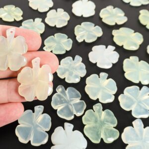 Hand-Carved Polished Four Leaf Clover Serpentine Jade Pendant Natural One of a Kind Gemstone