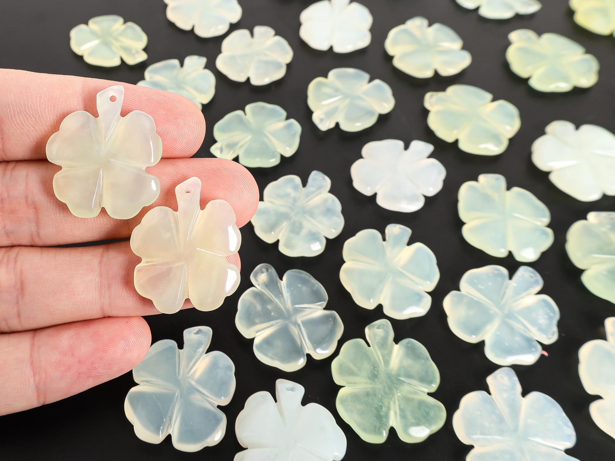 Hand-carved Polished Four Leaf Clover Serpentine Jade Pendant Natural One Of A Kind Gemstone