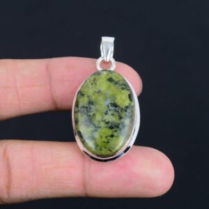 Handmade Serpentine Pendant: 925 Sterling Silver Gemstone Jewelry Handmade Serpentine Pendant: 925 Sterling Silver Gemstone Jewelry