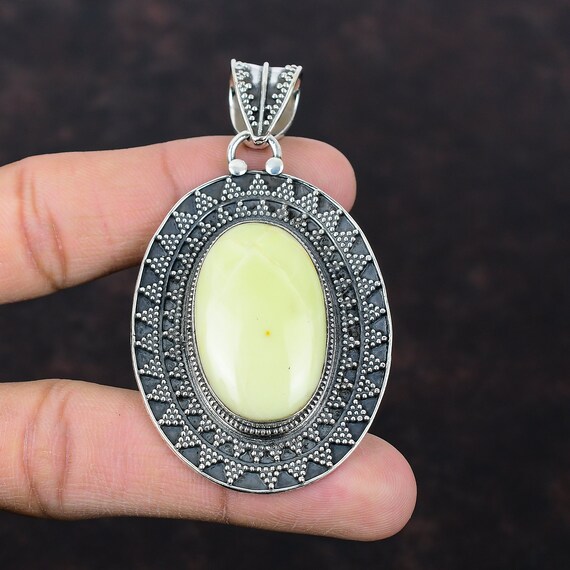 Handmade Serpentine 925 Sterling Silver Pendant - Vintage Bridal Gift