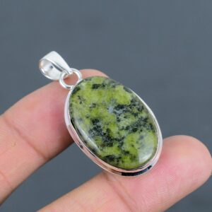 Handmade Serpentine Pendant: 925 Sterling Silver Gemstone Jewelry