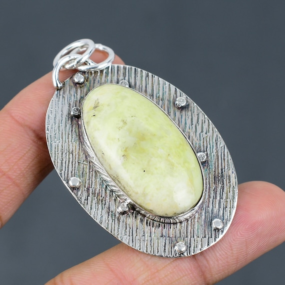 Serpentine Pendant: Handmade 925 Sterling Silver Vintage Jewelry