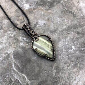 Handmade Serpentine Pendant: Copper Wire Wrapped Jewelry - Made in the USA 0174 Handmade Serpentine Pendant: Copper Wire Wrapped Jewelry - Made in the USA 0174