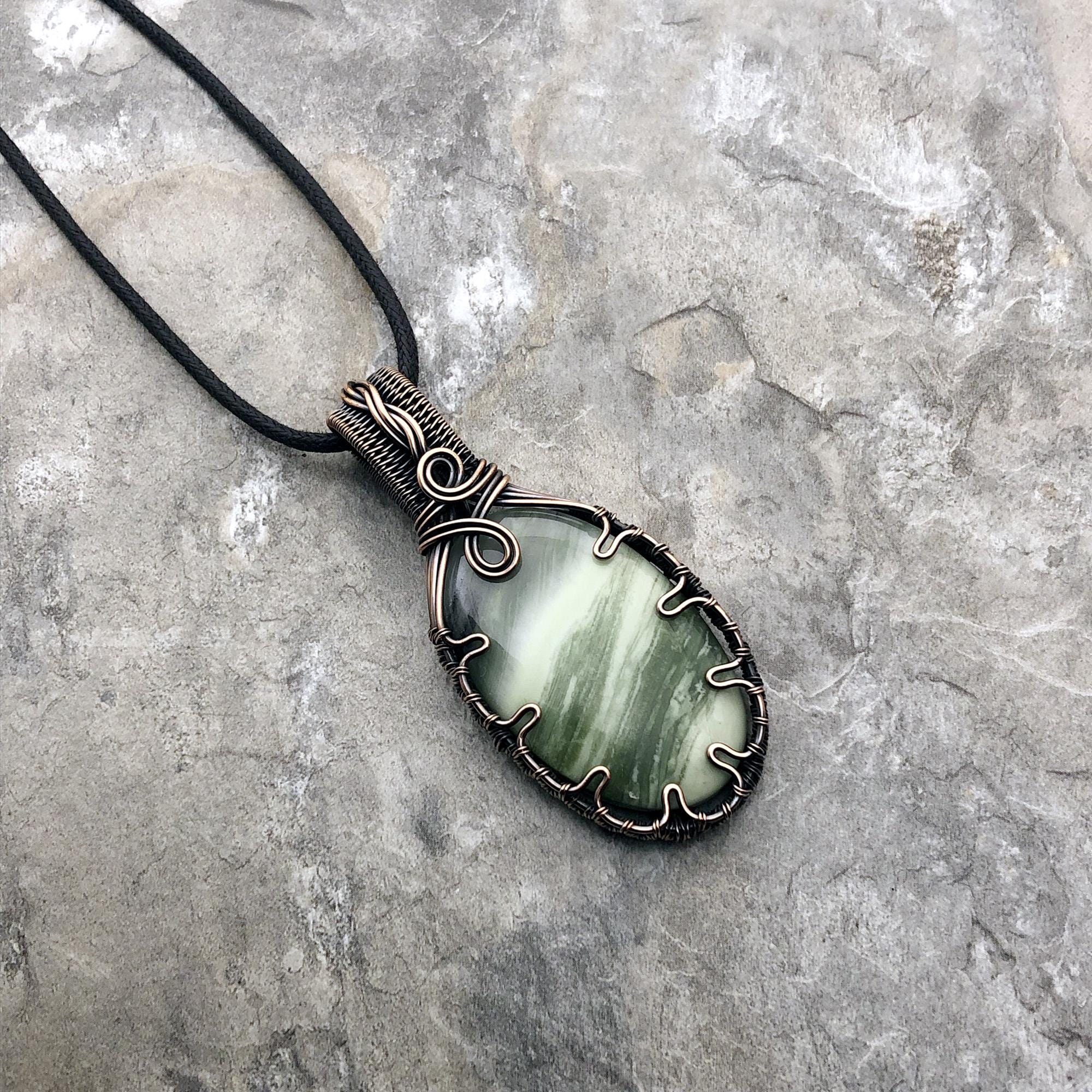 Handmade Serpentine Pendant: Copper Wire Wrapped Jewelry - Handmade In The Usa 0098