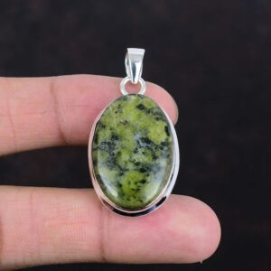 Handmade Serpentine Pendant: Oval Gemstone, 925 Sterling Silver Handmade Serpentine Pendant: Oval Gemstone, 925 Sterling Silver