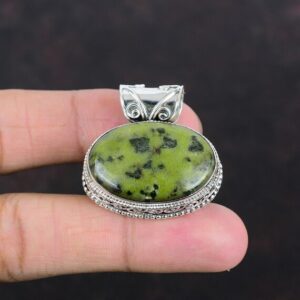Handmade Serpentine Pendant: Oval Gemstone, 925 Sterling Silver Handmade Serpentine Pendant: Oval Gemstone, 925 Sterling Silver