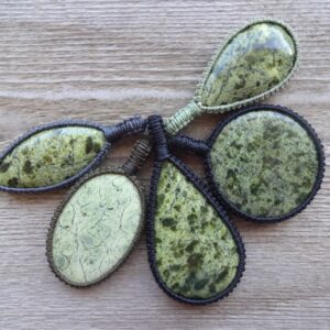 Large Green Serpentine Pendant Necklace / Calming Healing Stone