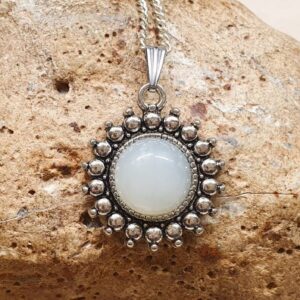 Round Boho New Jade Pendant Necklace. Boho Chic Green Serpentine Necklaces For Women. Reiki Jewelry Uk. Silver Plated. 12mm Stone.