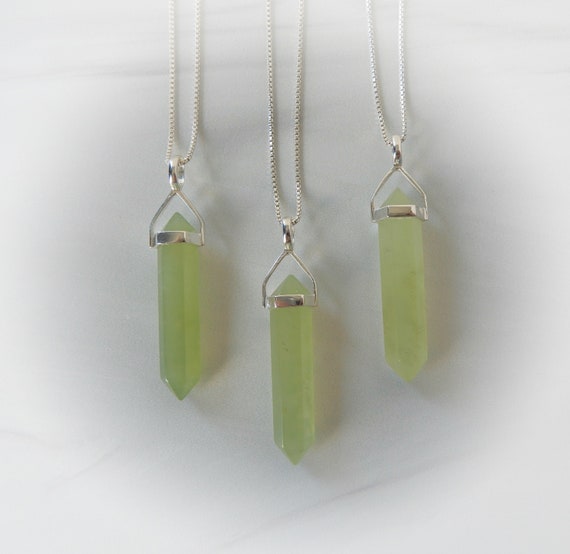 Serpentine Sterling Silver Gemstone Necklace • Genuine Serpentine • Serpentine Point • Serpentine Pendant Set In Sterling • Healing Gemstone